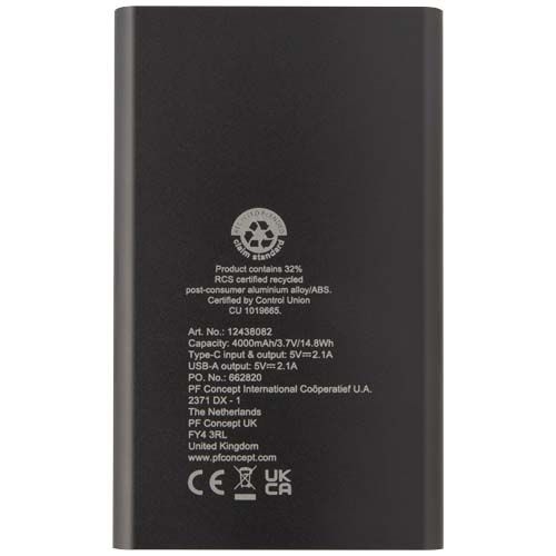 PF124380-4Pep 4000 mAh Type-C Powerbank aus recyceltem Aluminium _ Titan