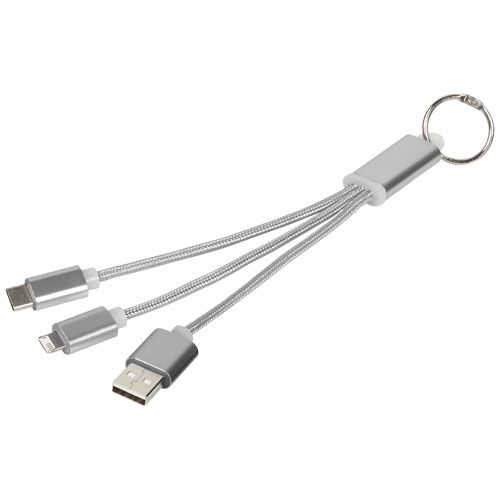 Metal 3-in-1 Ladekabel mit Schlüsselanhänger, silber