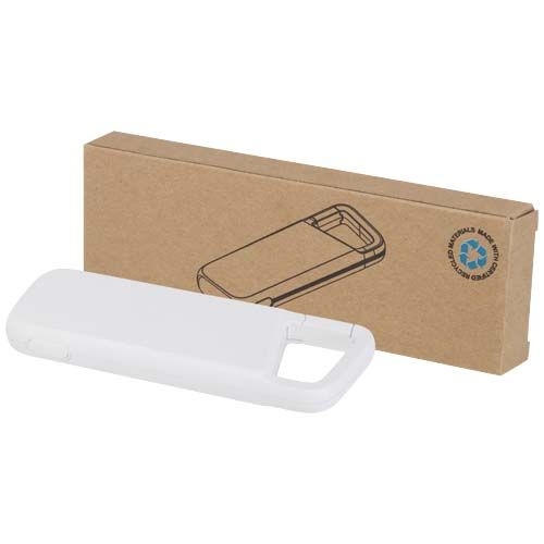 PF124470-1Alkes 12 W 5.000 mAh wasserfeste Powerbank aus recyceltem Kunststoff mit Karabinerhaken_ weiss