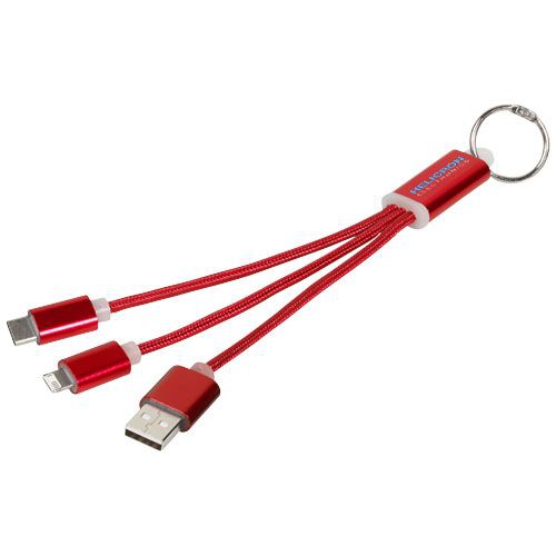 Metal 3-in-1 Ladekabel mit Schlüsselanhänger, rot