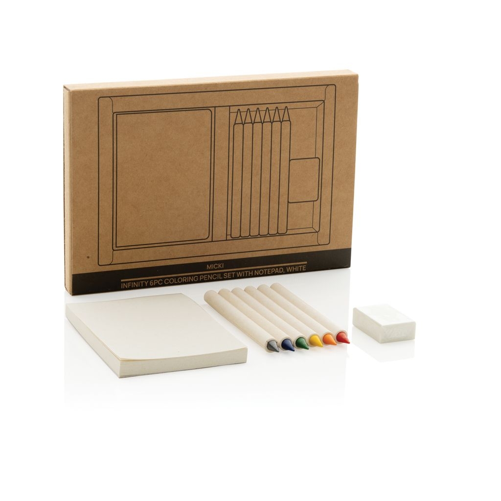 XDP611_36-03Micki GRS 6-tlg. Infinity-Buntstifteset mit Notizblock_ weiss