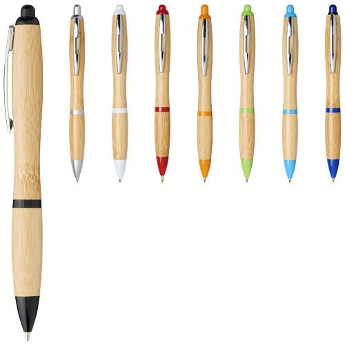 PF107378-2Nash Kugelschreiber aus Bambus _blaue Mine_ natur_schwarz