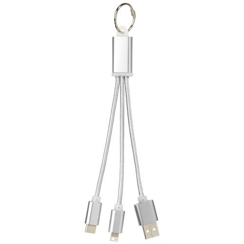 Metal 3-in-1 Ladekabel mit Schlüsselanhänger, silber