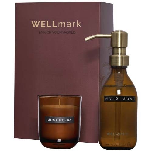 PF126406-2Wellmark Discovery 250 ml Handseifenspender und 150 g Duftkerze im Set_ Maroon rot
