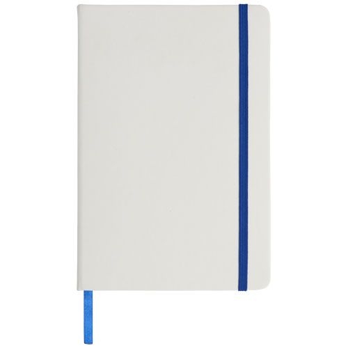 PF107135-2Spectrum weisses A5 Notizbuch mit farbigem Gummiband_ weiss_royalblau
