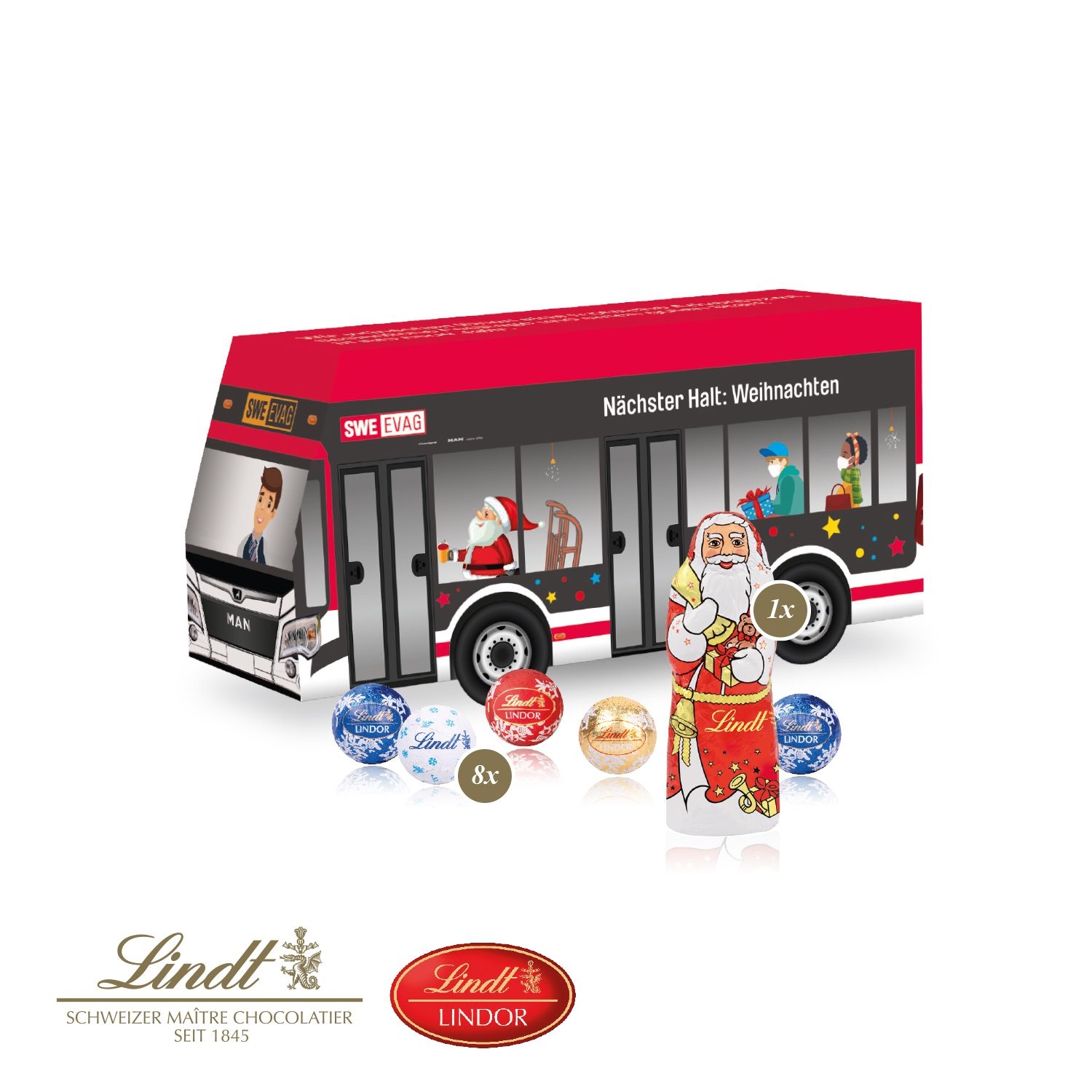 CD955583D Praesent _Bus_ mit Lindt Minis und Nikolaus