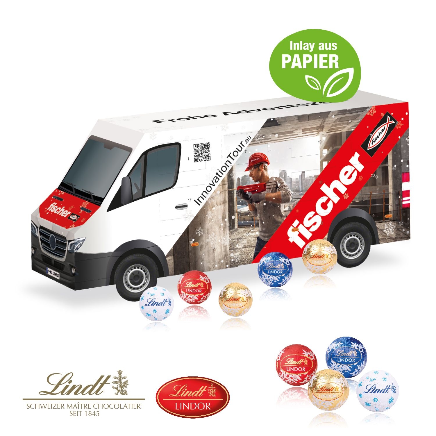 CD553553D Adventskalender _Transporter_ mit Lindt Schokolade mit Papier-Inlay