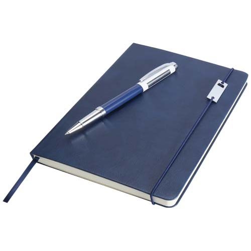 PF106258-4Legato Elegance A5 Hardcover Notizbuch mit Tintenroller Set_ ozeanblau_weiss