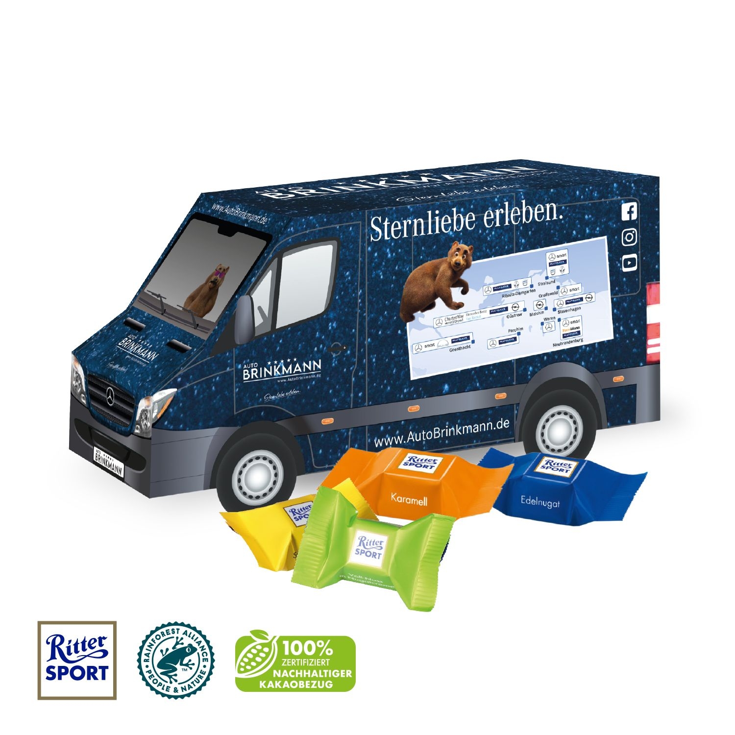 CD917073D Praesent _Transporter_ mit Ritter SPORT Schokowuerfel