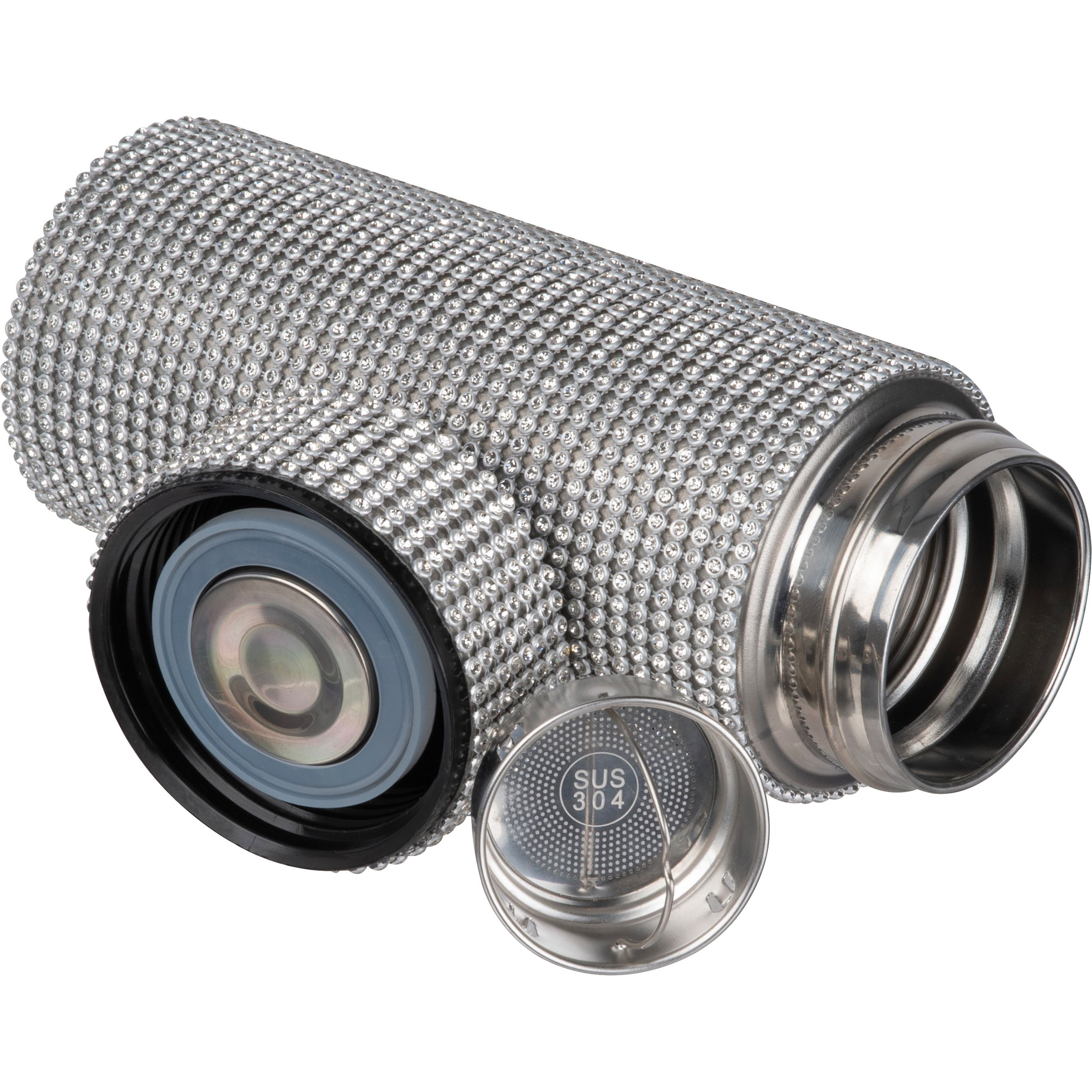 MA85225-07Vakuum Edelstahltrinkflasche mit Strassstein-Akzenten EDWARD_ silbergrau