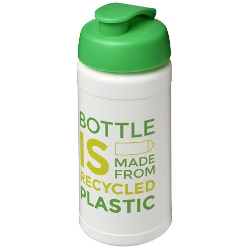 PF210461-9Baseline 500 ml recycelte Sportflasche mit Klappdeckel _ weiss_gruen