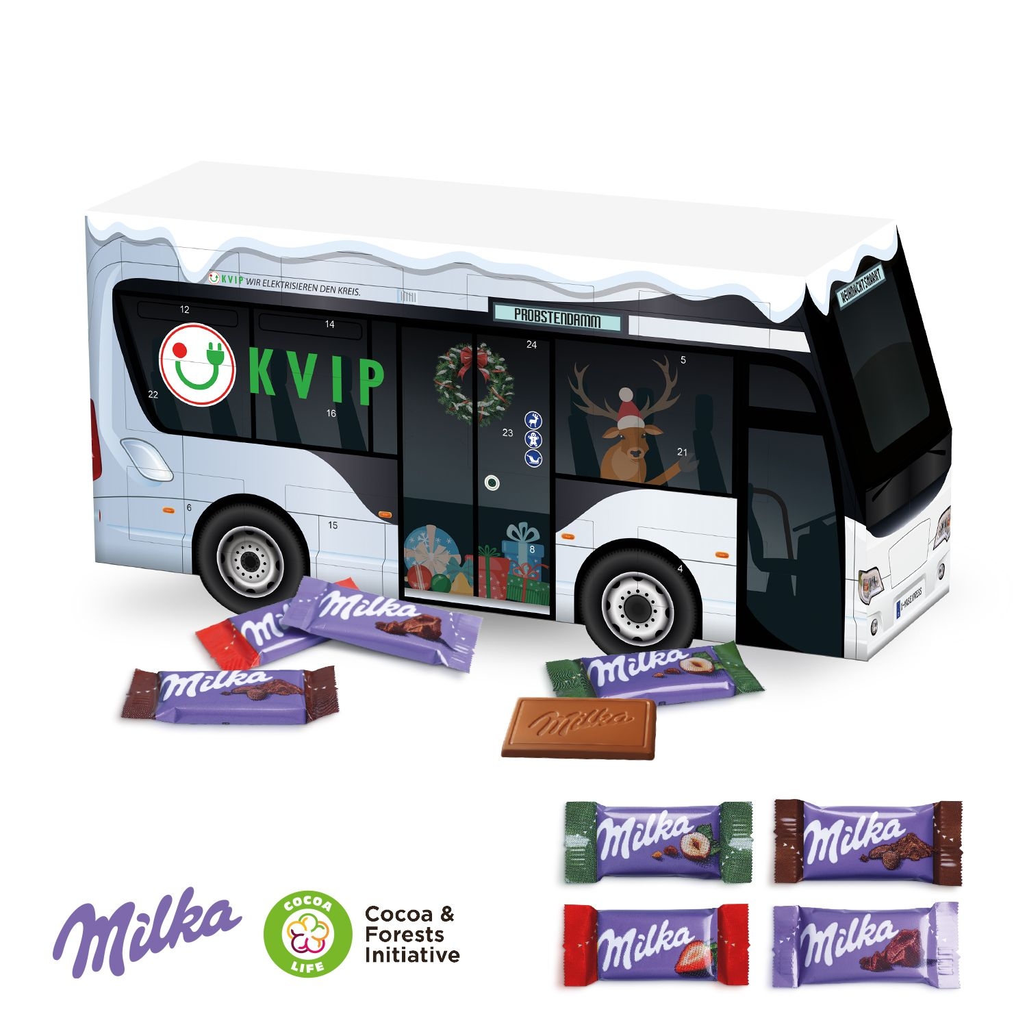CD95170-013D Adventskalender _Bus_ mit Milka Schokolade_ Motiv-Vorlage