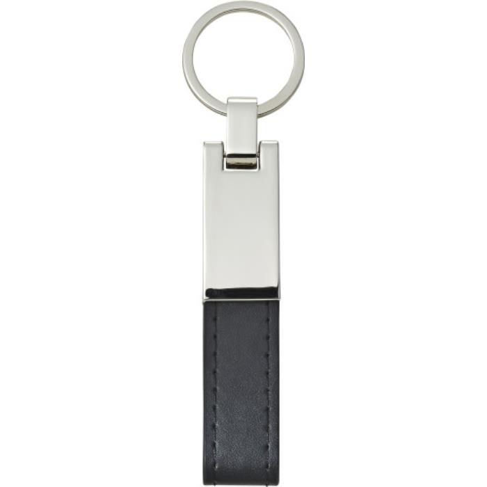 Schlüsselanhänger mit Stahlplatte und Kunsstofflasche Keon, Schwarz