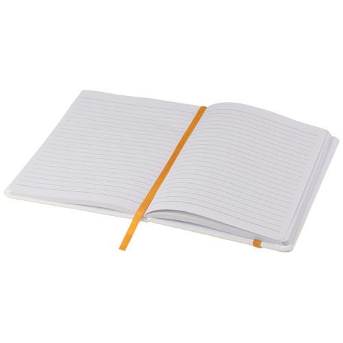 PF107135-5Spectrum weisses A5 Notizbuch mit farbigem Gummiband_ weiss_orange