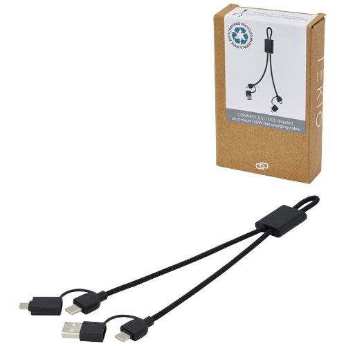 PF124345Connect 6-in-1 45W Schnelllade- _ Datentransferkabel aus recyceltem RCS Aluminium