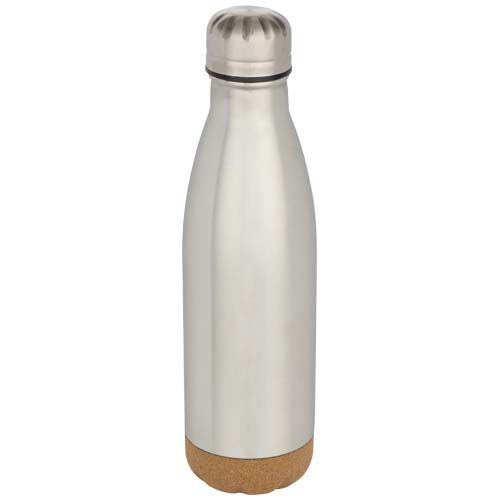PF100892-6Cove 500 ml doppelwandige_ vakuumisolierte Trinkflasche aus Edelstahl mit Korkdetails_ mattsilber