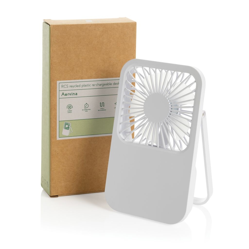 XDP457_08-03Aervina wiederaufladbarer Tischventilator aus RCS rec. ABS_ weiss