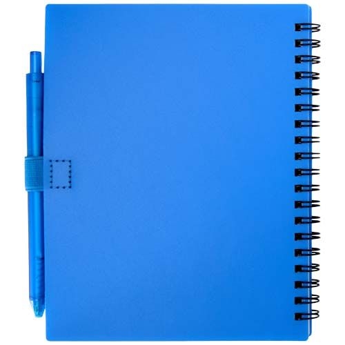PF106298-3Niove Softcover Notizbuch aus recyceltem Kunststoff mit Kugelschreiber _blaue Mine_ blau