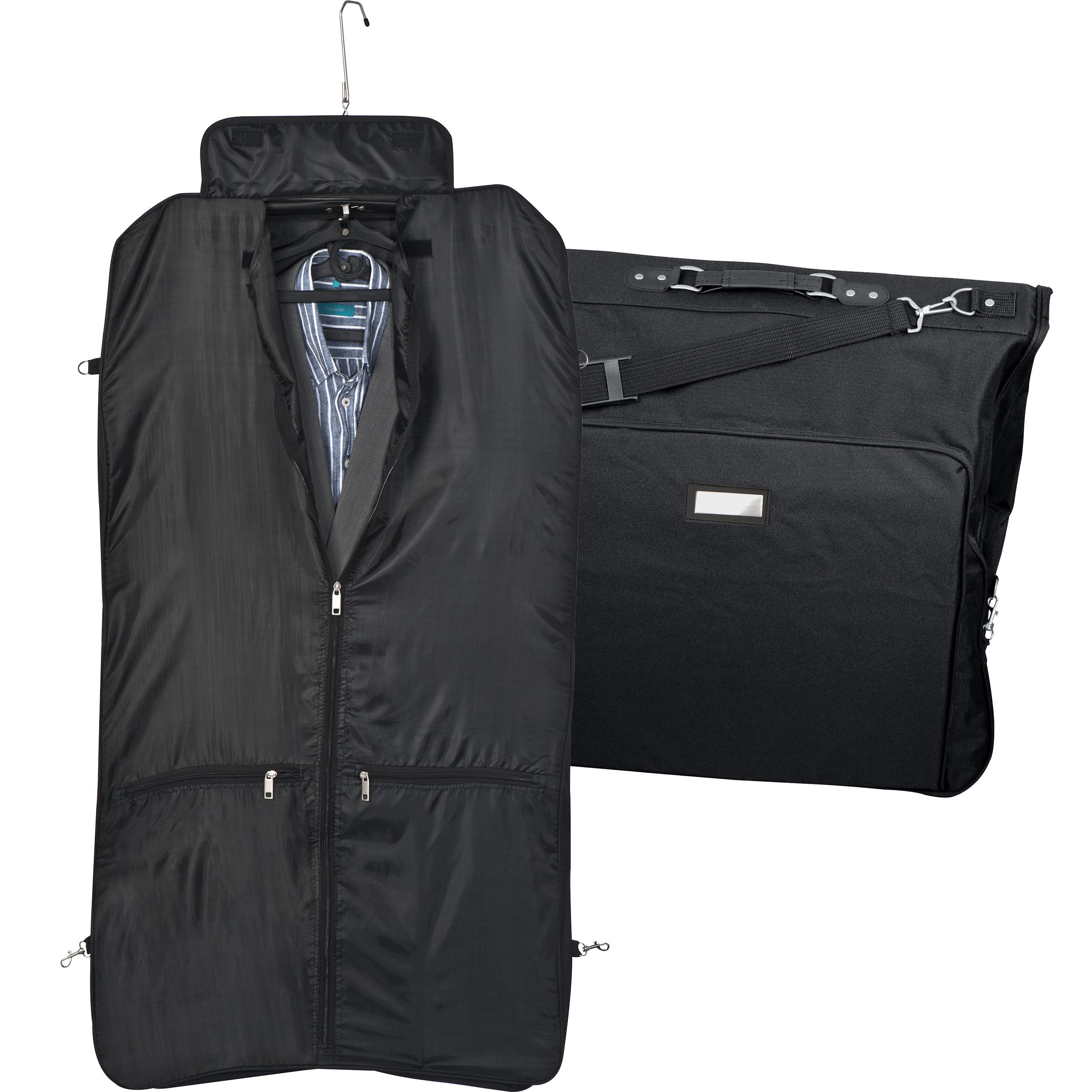 Kleidersack aus Polyester mit Metallschild, schwarz