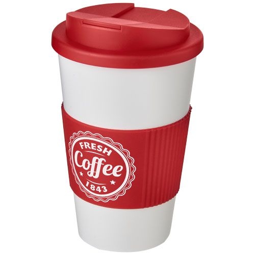 Americano® 350 ml Isolierbecher mit Schutzring & auslaufsicherem Schraubverschluss, weiß,rot