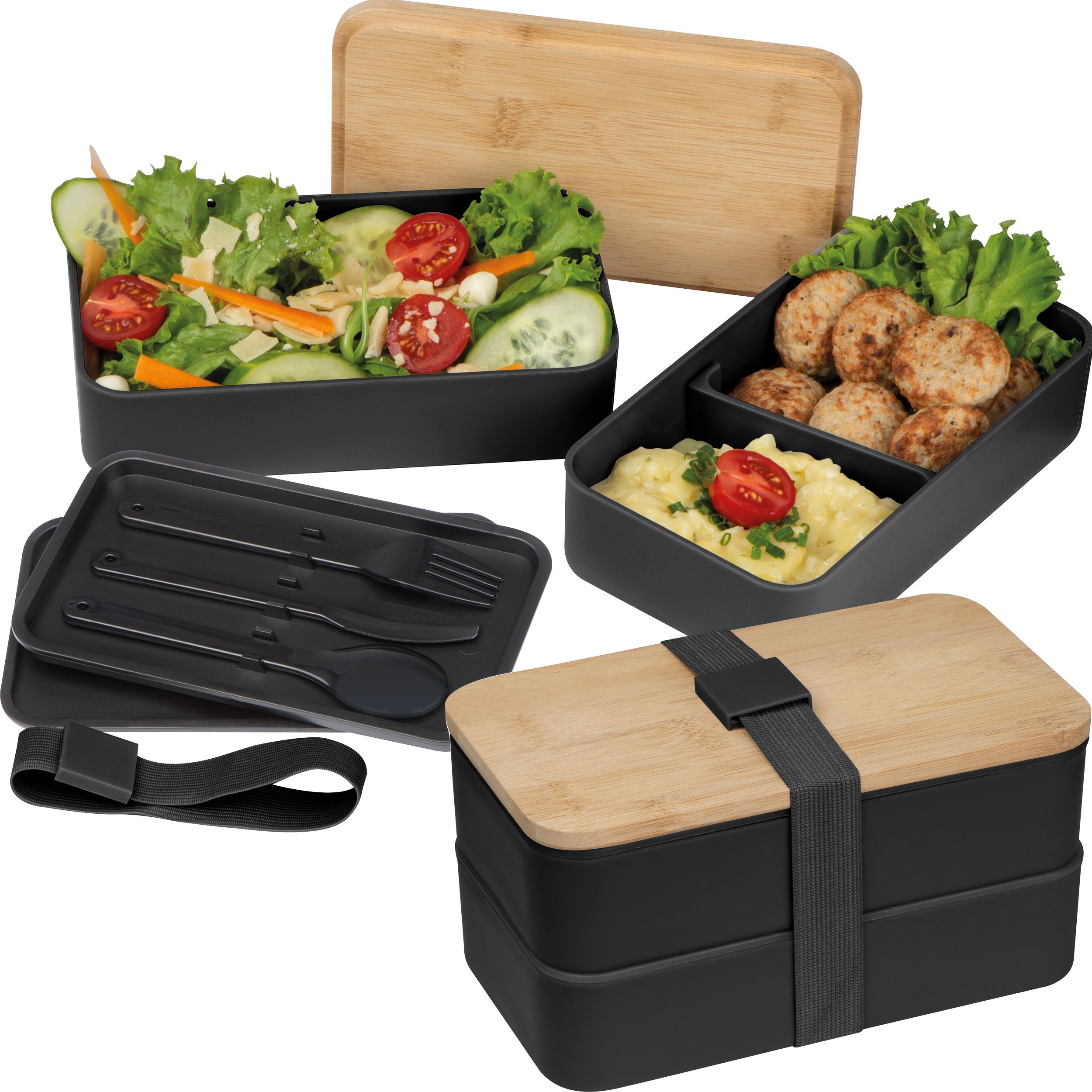 2 stöckige Lunchbox aus Kunststoff und Bambus