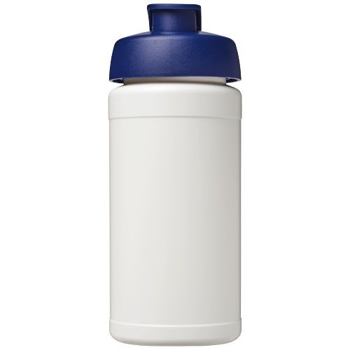 PF210461-1Baseline 500 ml recycelte Sportflasche mit Klappdeckel _ weiss_blau