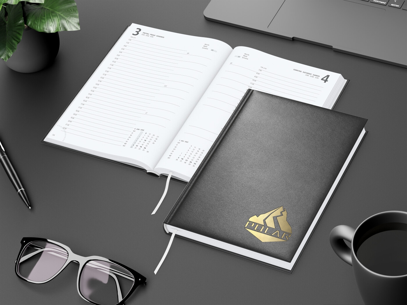 GE0061-SCGTageskalender Advance_ schwarz_ Goldpraegung