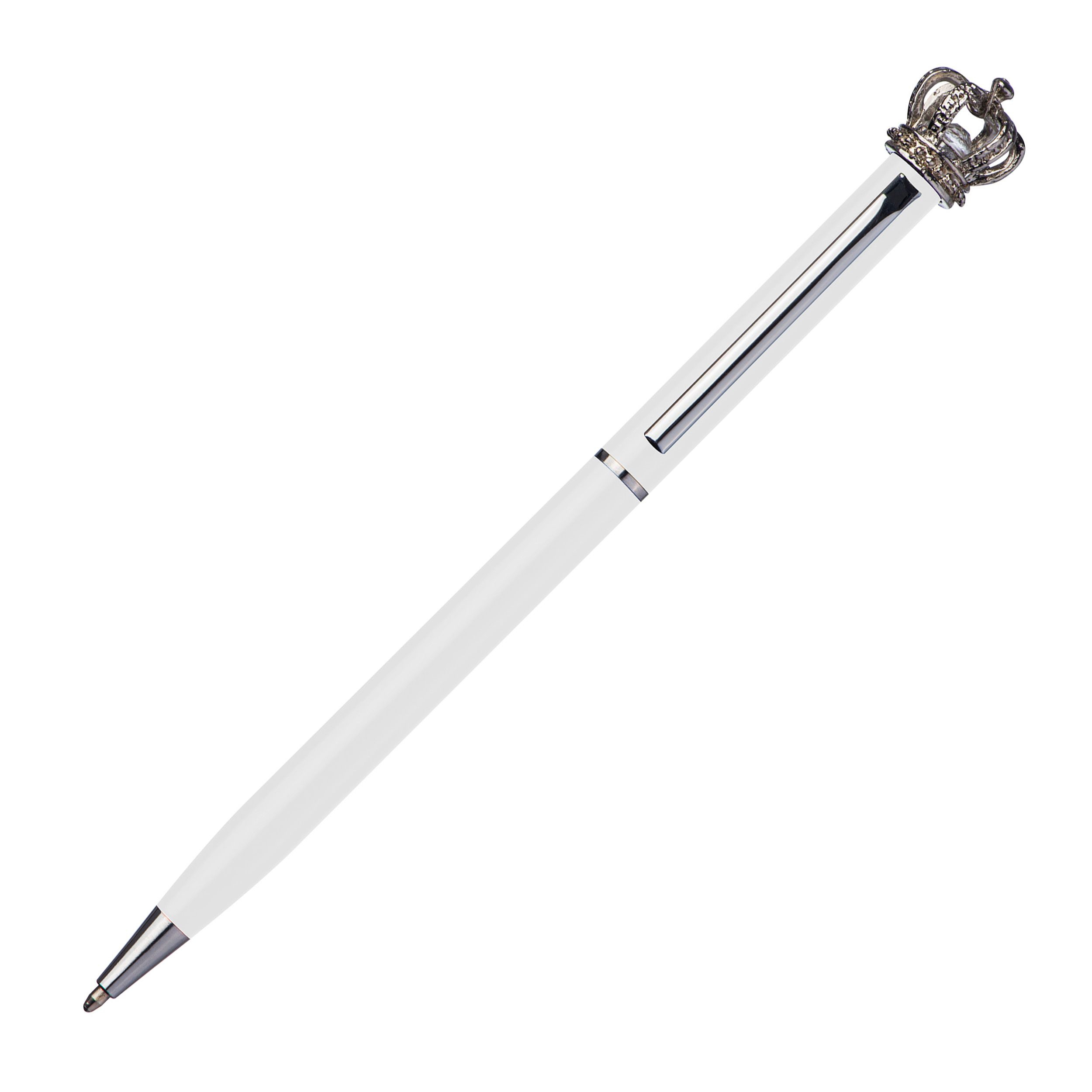 Kugelschreiber aus Metall mit Krone, weiß
