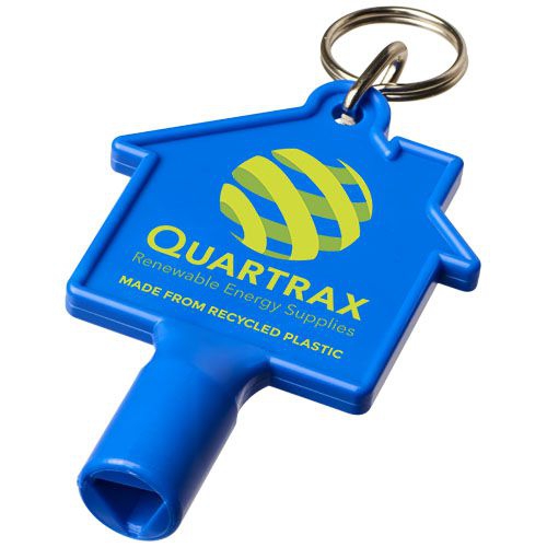 Maximilian Universalschlüssel in Hausform als Schlüsselanhänger aus recyceltem Kunststoff, blau