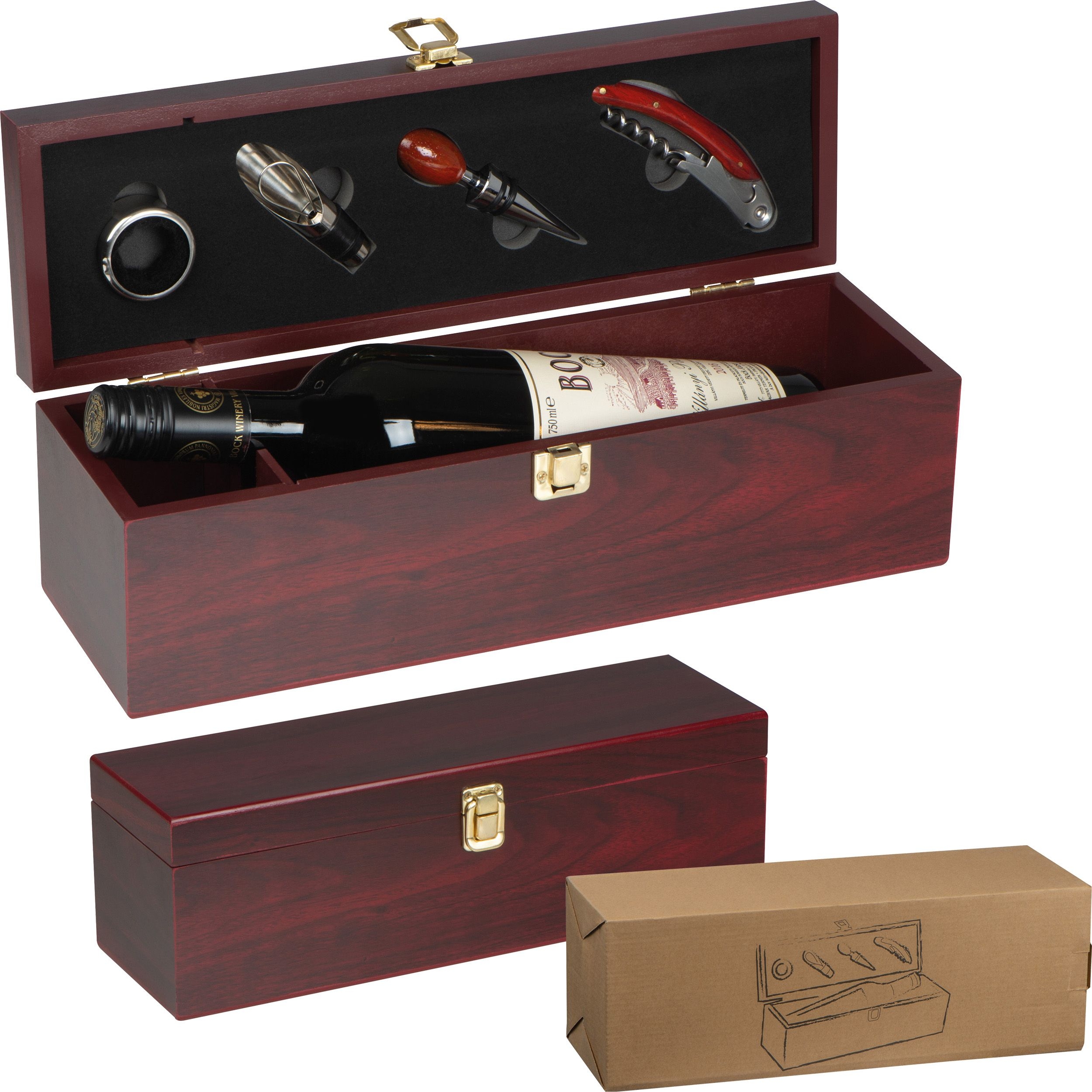 MA84007Weinbox aus Holz mit Kellnermesser fuer 1 Flasche