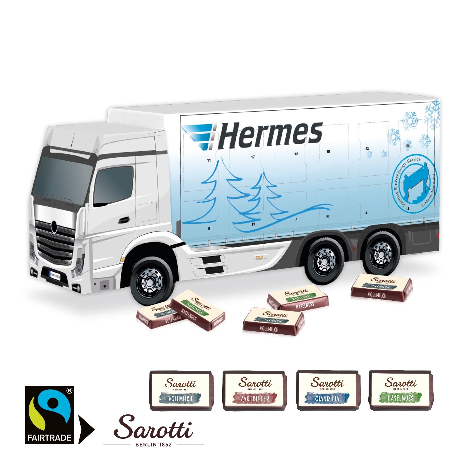 CD95178-023D Adventskalender _LKW_ mit Sarotti Fairtrade® Schokolade_ Individuelles Motiv