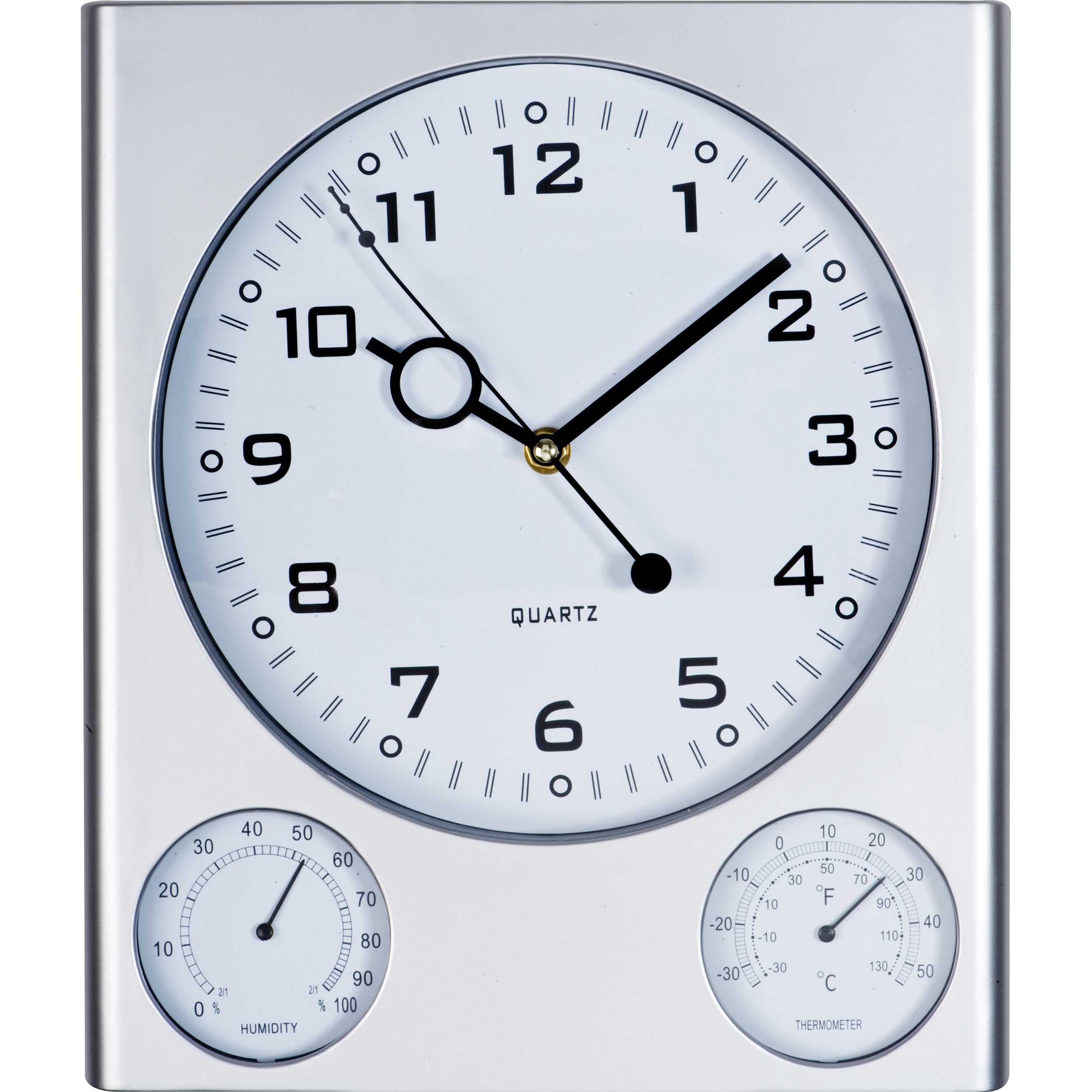 Wanduhr mit Hygrometer und Thermometer, silbergrau