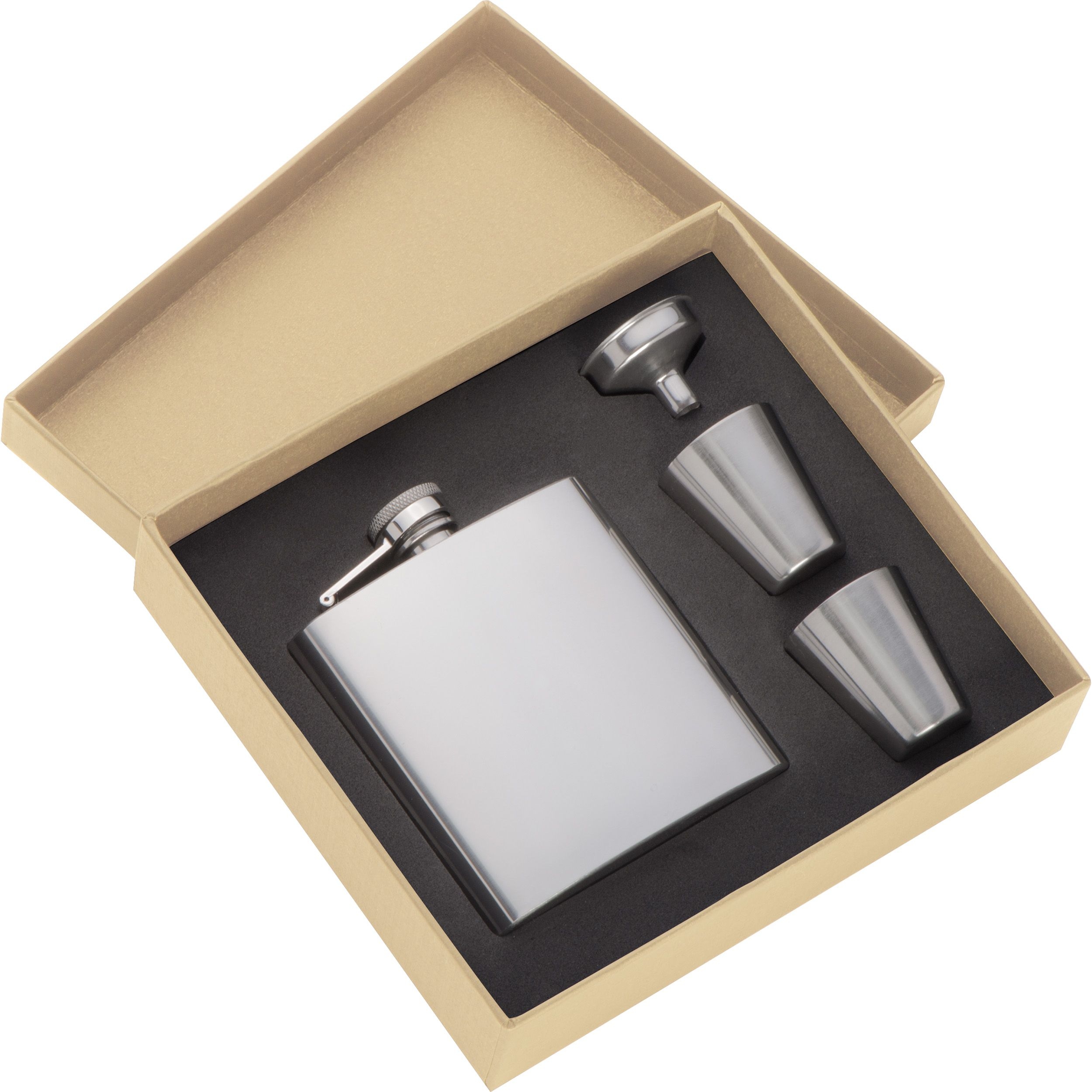MA60168-07Flachmann Set mit 2 Pinnchen und Trichter aus Edelstahl_ silbergrau