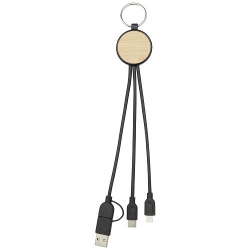PF124325-1Tecta  6-in-1 Ladekabel mit Schluesselring aus recyceltem Kunststoff und Bambus_ schwarz