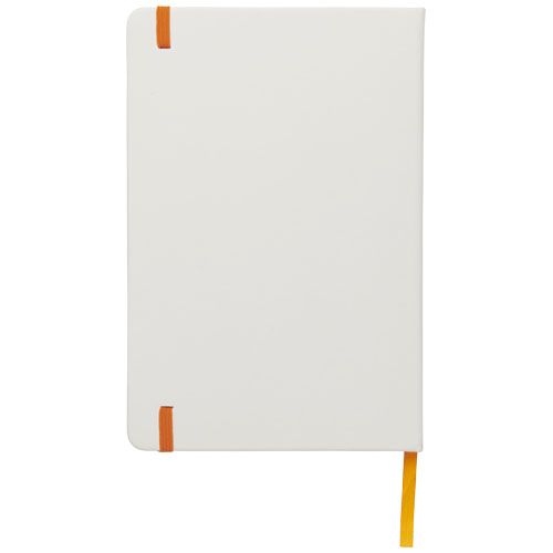 PF107135-5Spectrum weisses A5 Notizbuch mit farbigem Gummiband_ weiss_orange