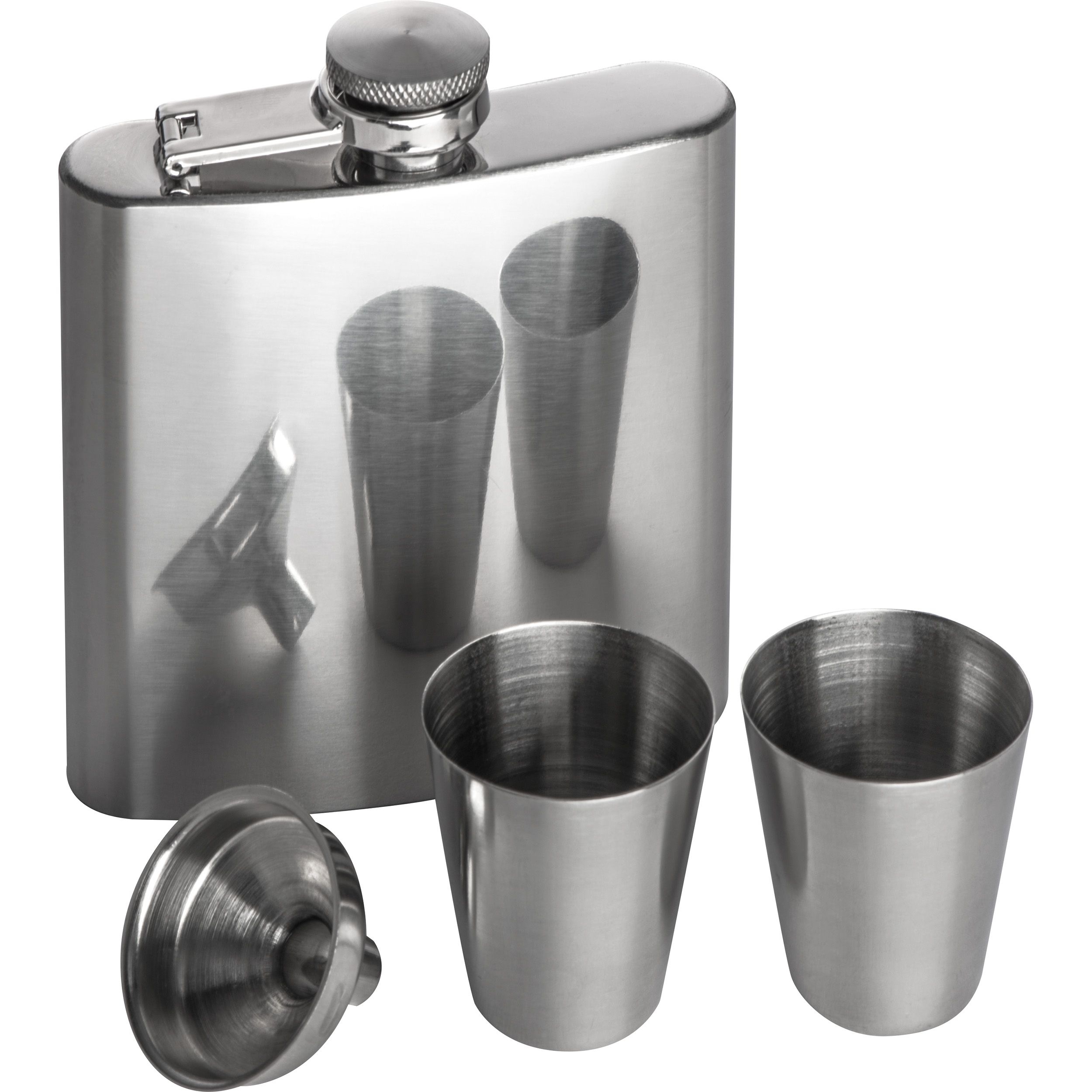 MA60168-07Flachmann Set mit 2 Pinnchen und Trichter aus Edelstahl_ silbergrau