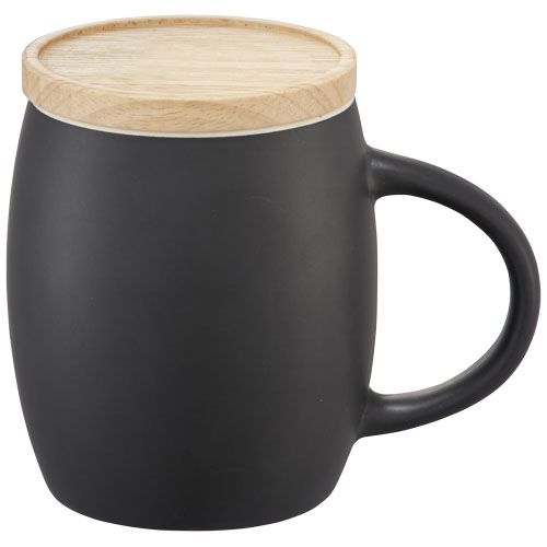 Hearth 400 ml Keramiktasse mit Holz Untersetzer, schwarz,weiß