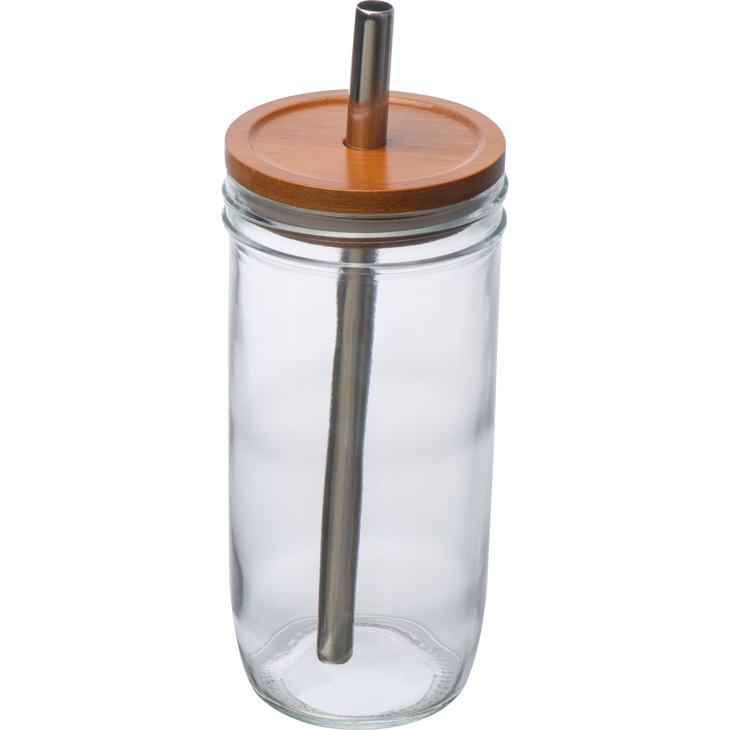 MA83842Glasbecher mit Bambusdeckel und Trinkhalm
