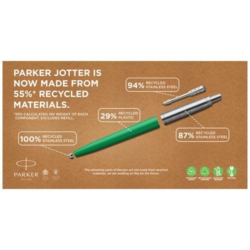 PF107865-6Parker Jotter Recycled Kugelschreiber _schwarze Mine_ processblau