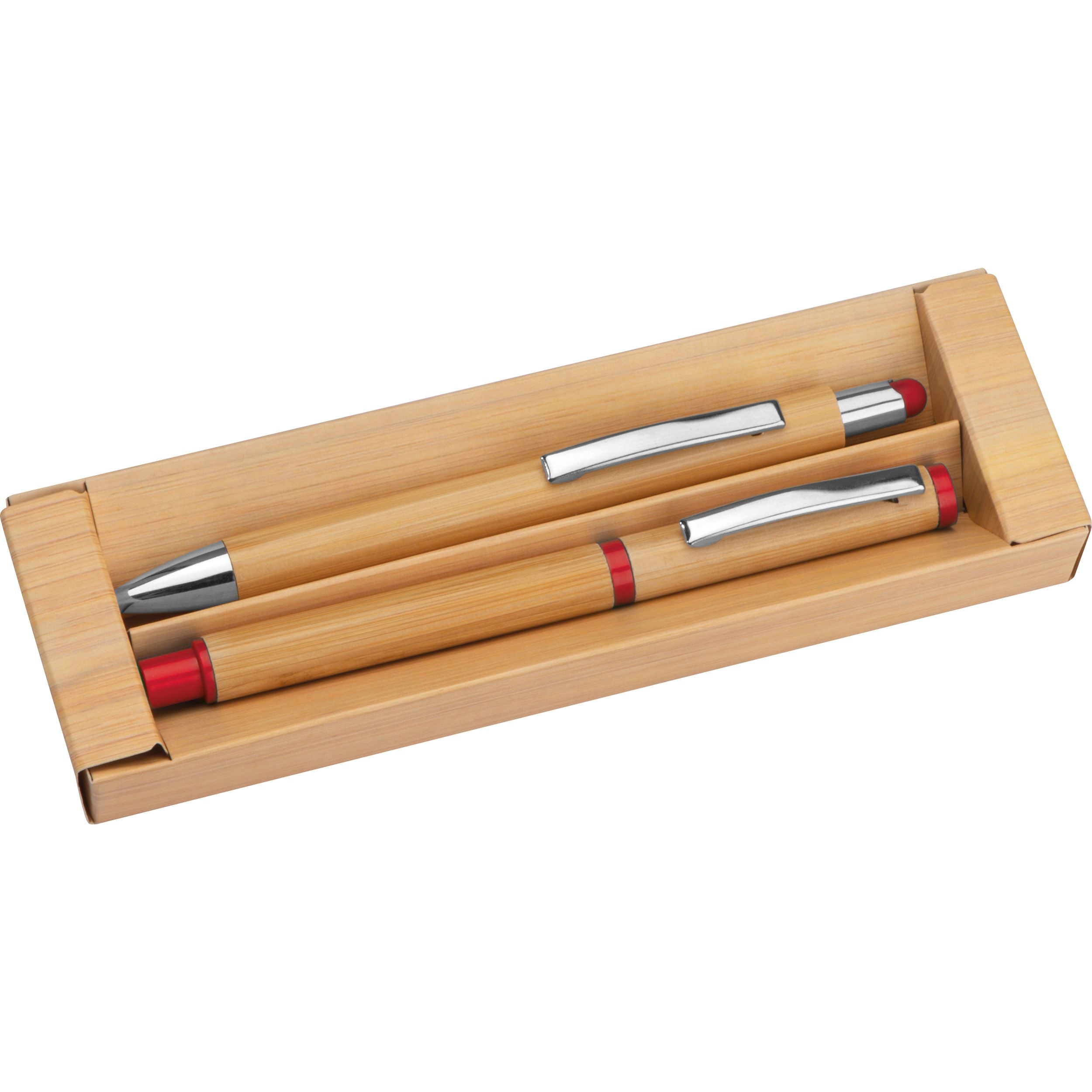 MA12558-05Schreibset aus Bambus_ rot