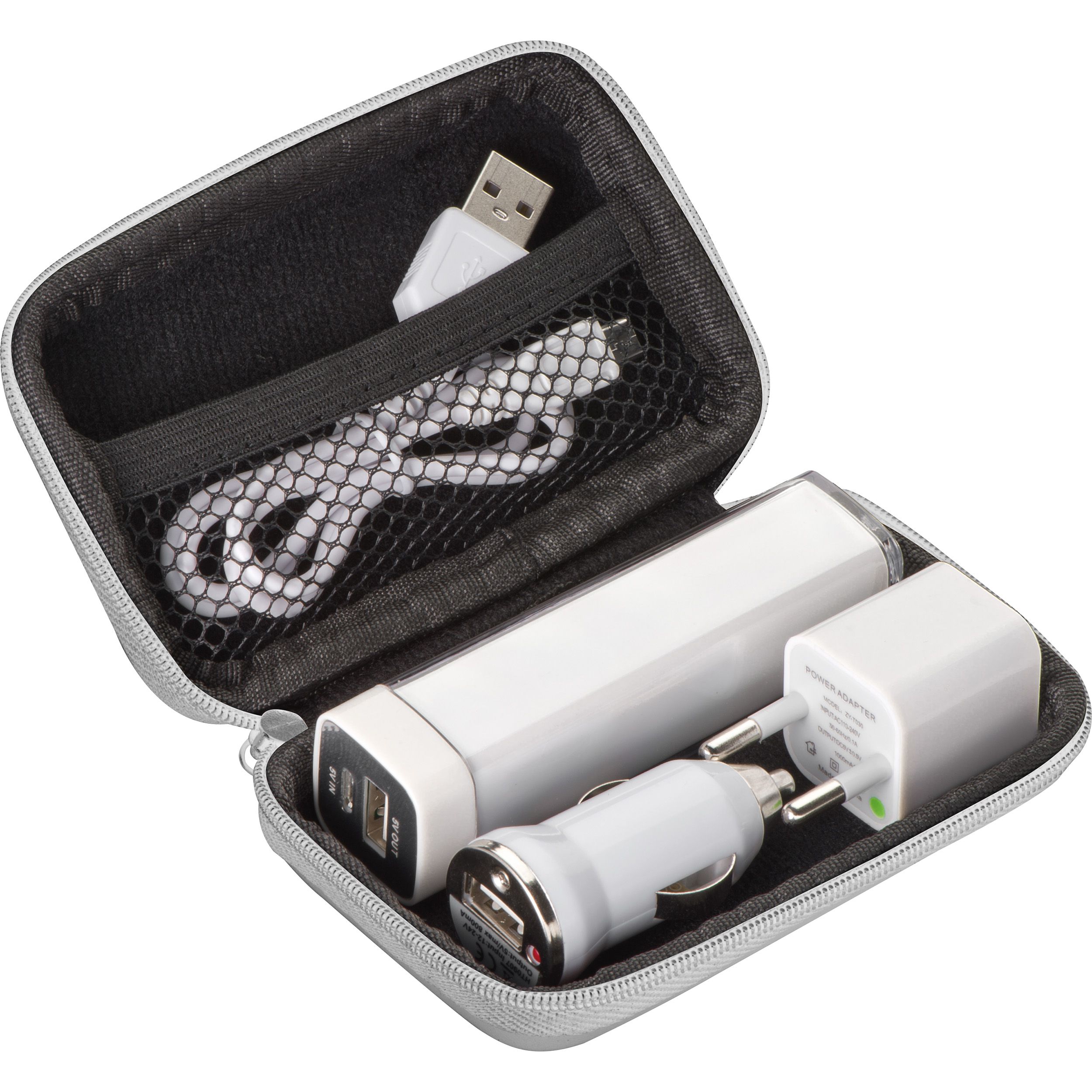 Travel Set Powerbank, EU-Stecker und USB Ladegerät, weiß