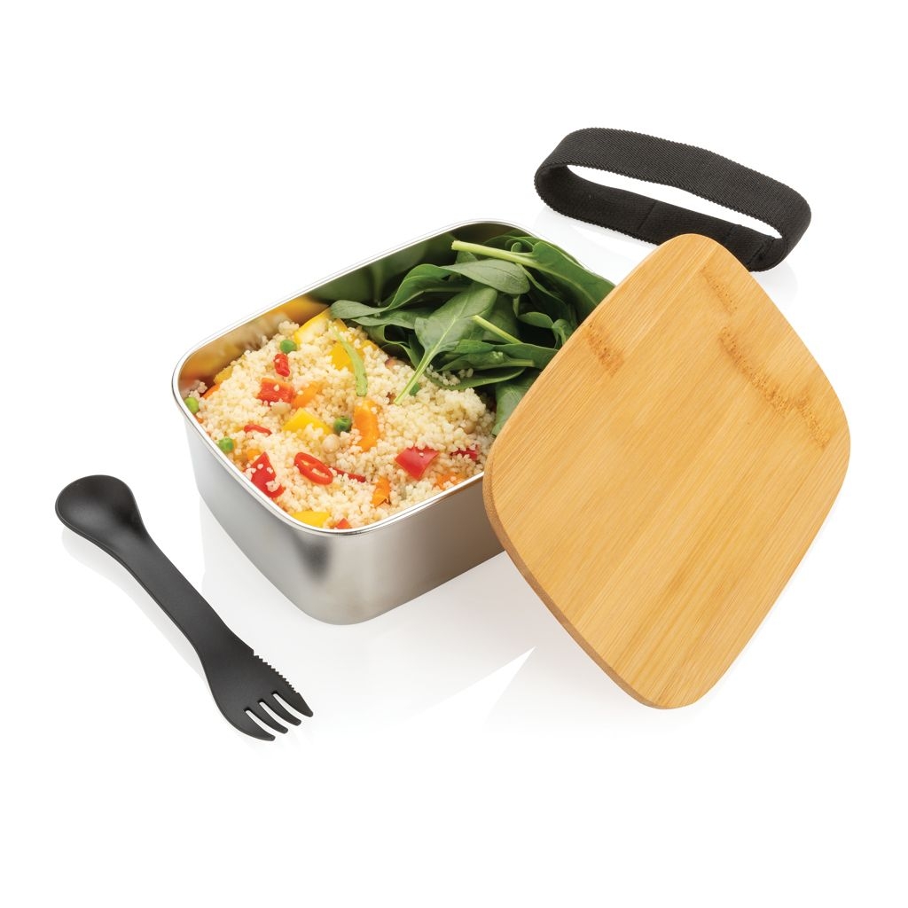 XDP269.62-2Stainless Steel Lunchbox mit Bambus-Deckel und Goeffel_ silber