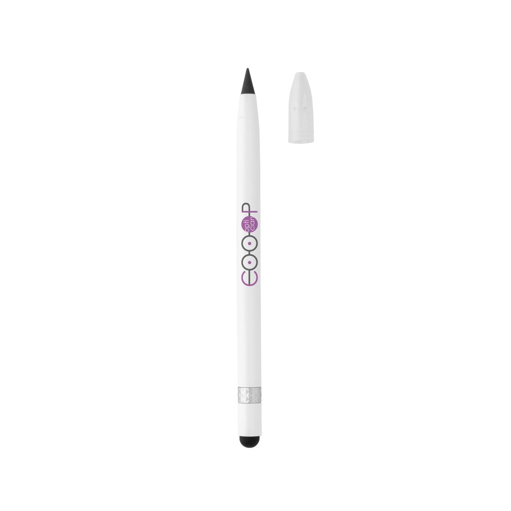 XDP611.12-3Tintenloser Stift aus Aluminium mit Radiergummi_ weiss