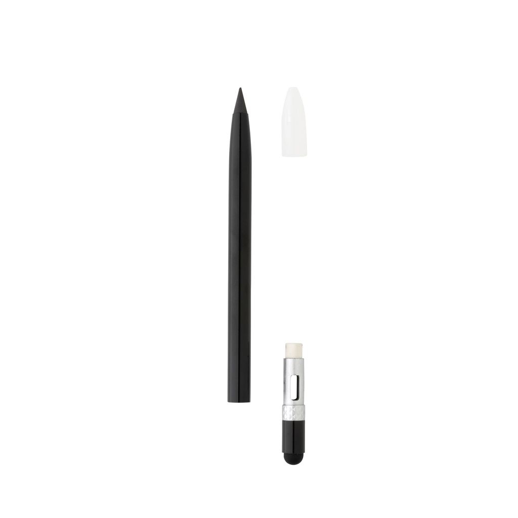XDP611.12-1Tintenloser Stift aus Aluminium mit Radiergummi_ schwarz