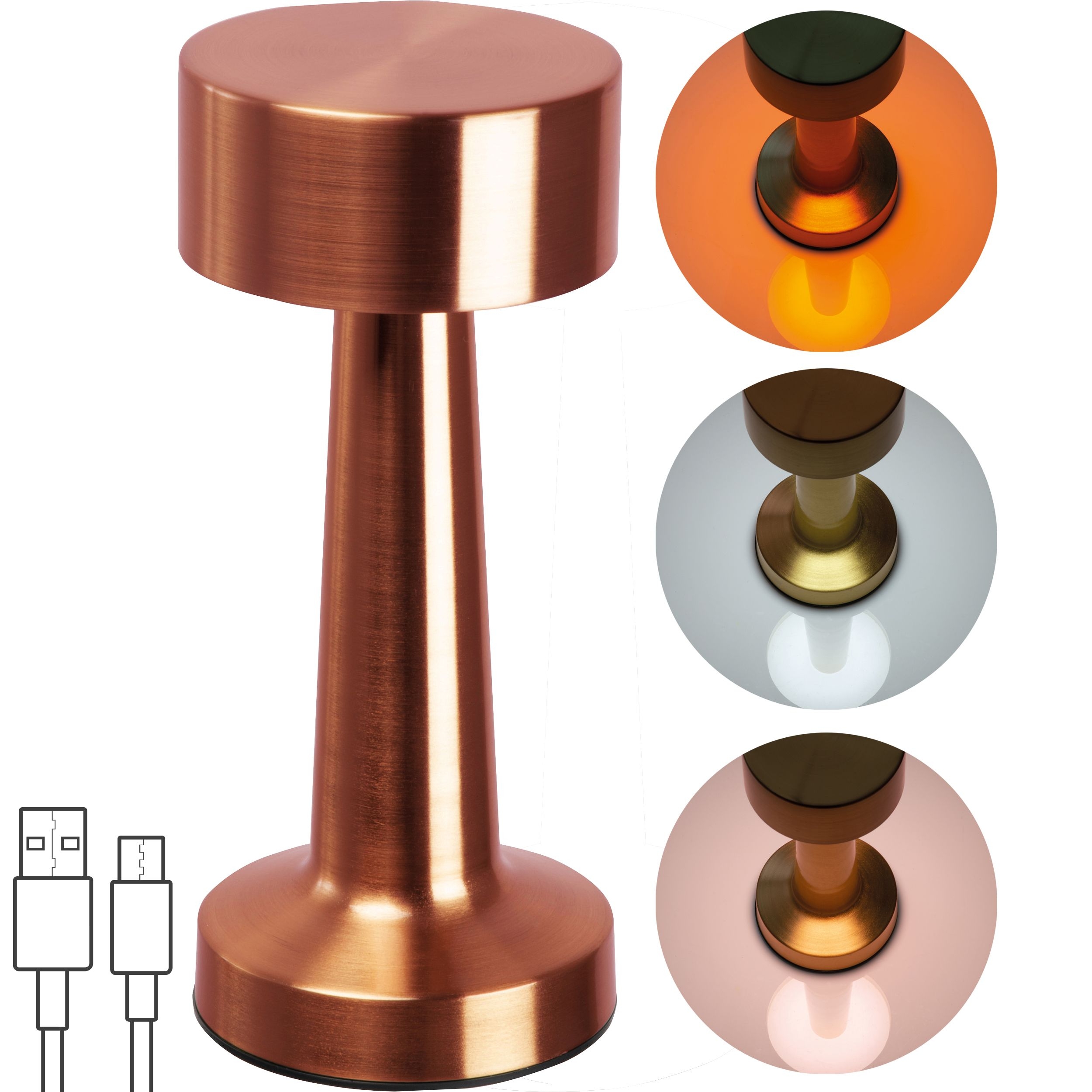 MA94662-95Tischlampe aus Edelstahl mit Akku ILSE_ kupfer