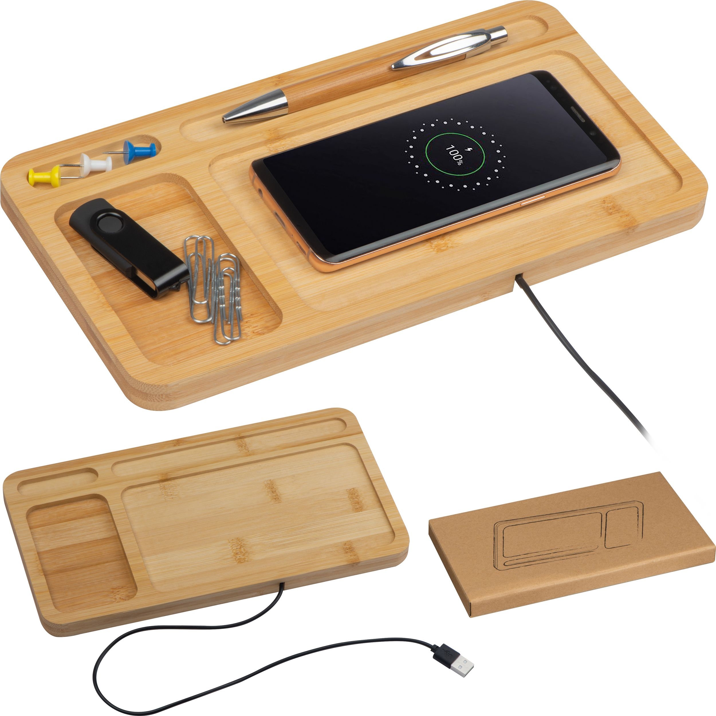 MA31499-13Deskorganizer mit integriertem Wireless Charger _ beige