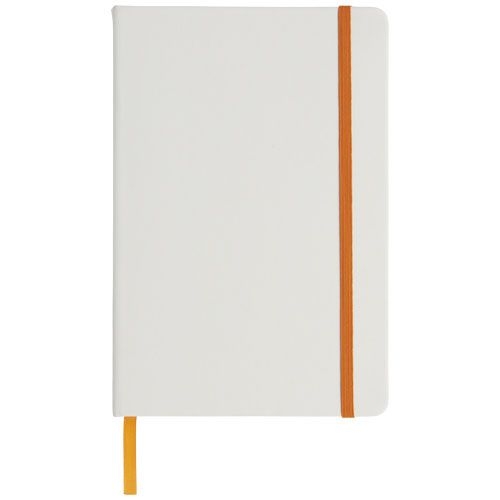 PF107135-5Spectrum weisses A5 Notizbuch mit farbigem Gummiband_ weiss_orange