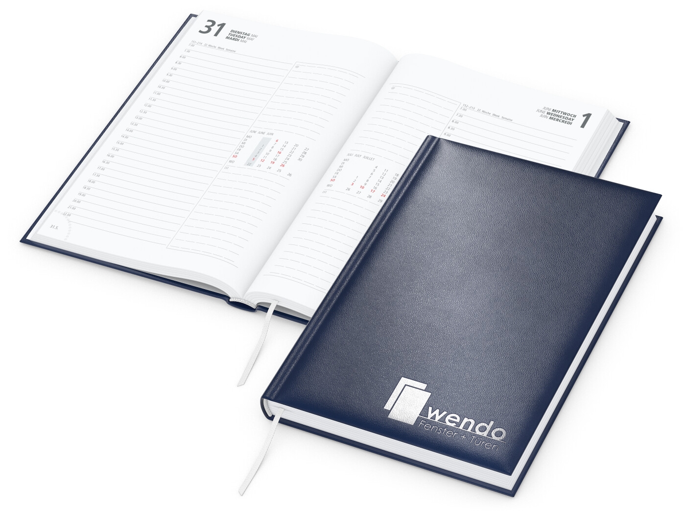 GE0020-DUSWerbeartikel Buchkalender Image_ dunkelblau_ Silberpraegung