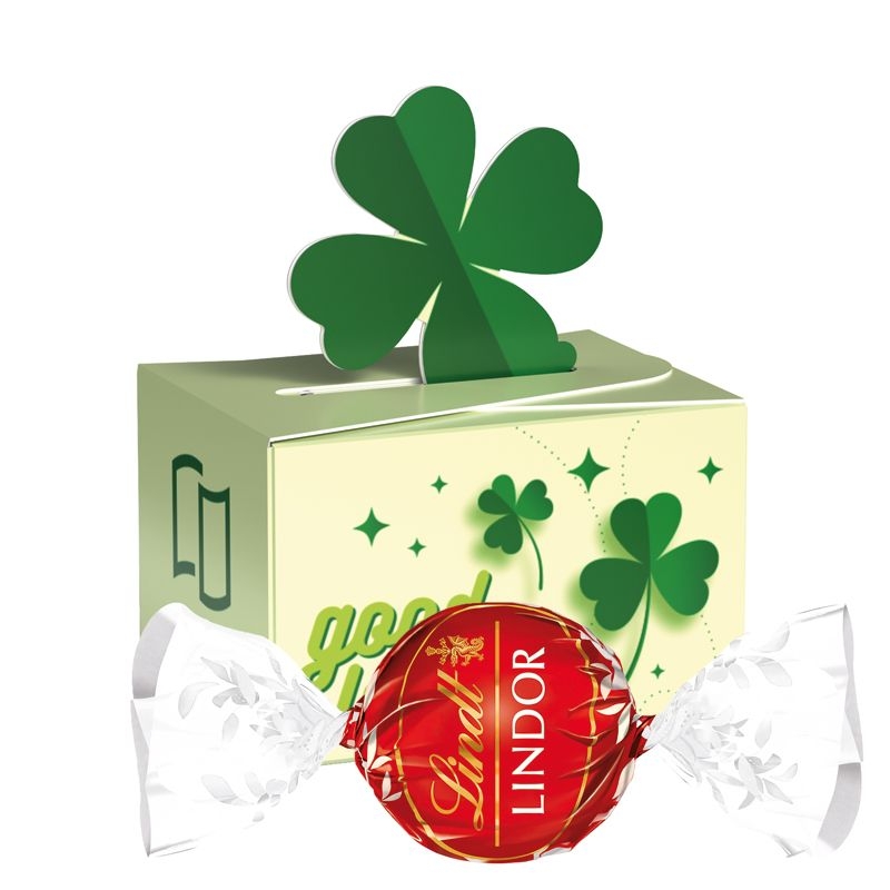 JG10184-1Geschenkbox Mini Kleeblatt_ Lindor Milch Kugeln