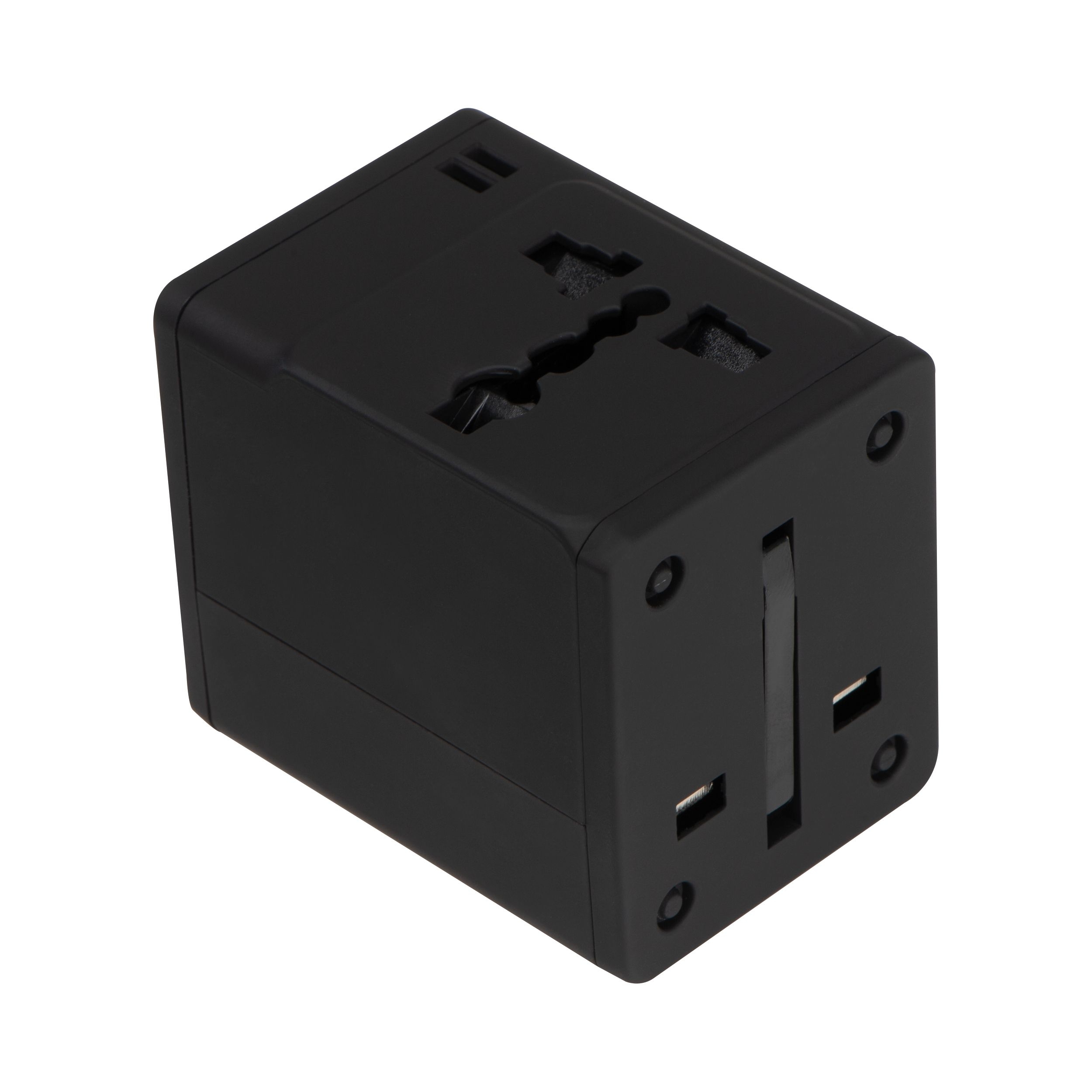 MA40838-03Gummierter Reiseadapter in einem Etui_ schwarz